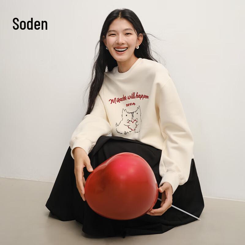 WHIteALLUSION Puppy Heart Graphic Round Neck Sweatshirt M