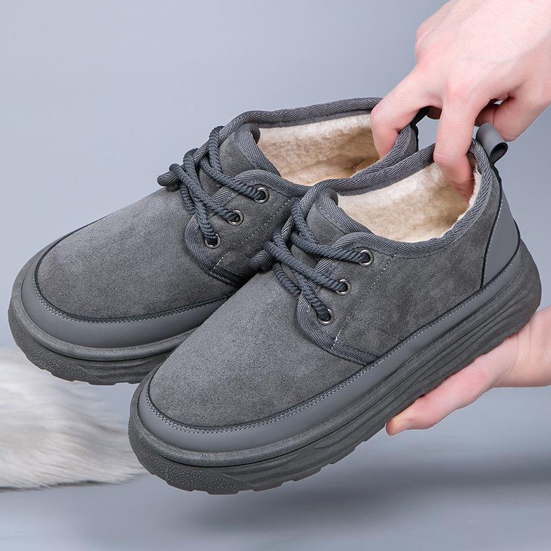 

Зимние теплые ботинки для снега для мужчин, легкие ботинки для ходьбы из искусственной замши на шнуровке, мужские теплые удобные нескользящие короткие ботинки с подкладкой из искусственного меха 44 серый