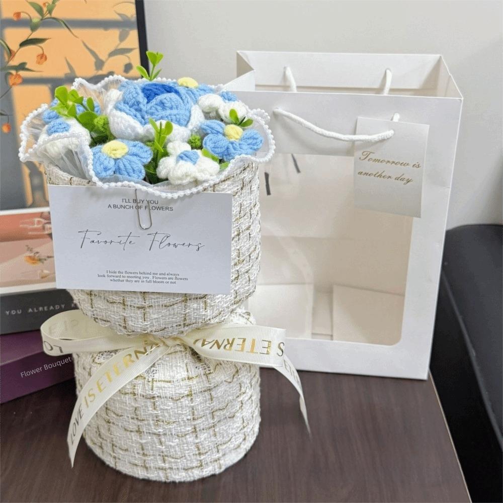 With Light Puff Flower Bouquet Gift Knitted Flower Bouquet Sunflower Bouquet  Valentine's Day