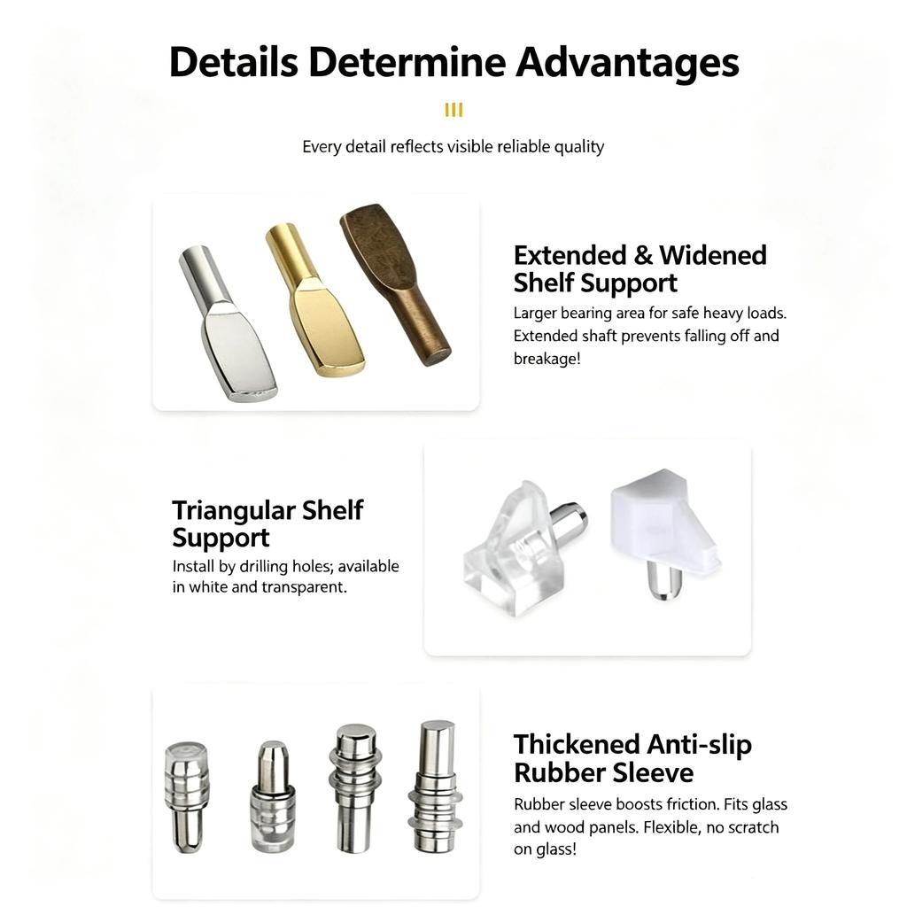 50Pcs Cold Rolled Steel Shelf Support Pegs Electroplated Finish Various Sizes For Home Cabinet Wardrobe Bookshelf