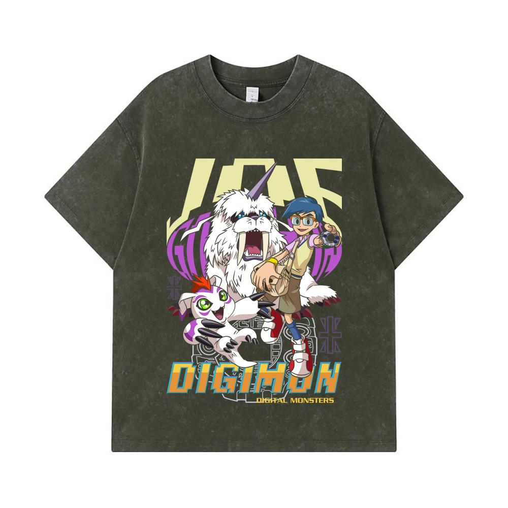 275 GSM Washed T-shirts 100% Cotton Digimon V4 Gomamon Print Unisex Heavy Cotton T Shirt