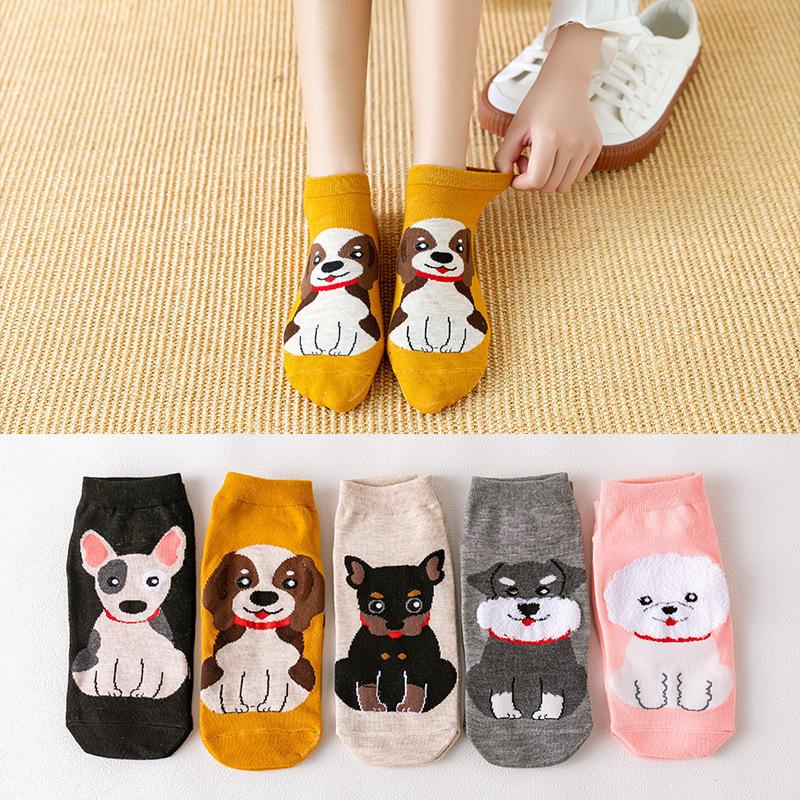 5 Pairs Dog Cat Cartoon Women Socks Kawaii Cotton Short Socks Cute Low Cut Ankle Korean Japanese Fashion Socks Girl