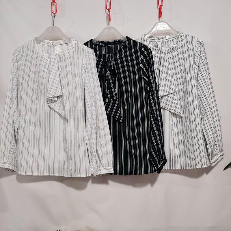 Daily Order Chiffon Ribbon Pullover Long Sleeves Shirt Women's Color Stripes Professional Commute Bottoming Shirt Autumn Price Reduction Promotion