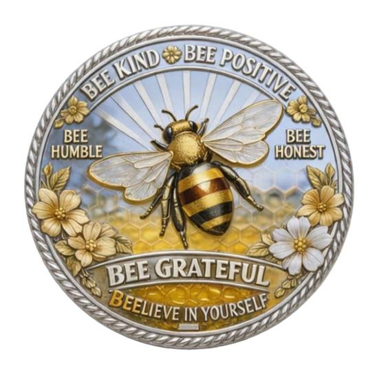 

Bee Kind Bee Positive Challenge Coin Double Sided Inspirational Bee Commemorative Coin Collectible Metal Token Motivational Gift for Women Men 1pc