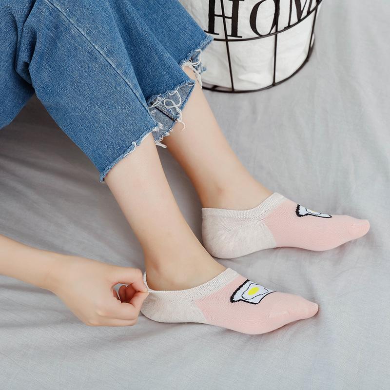5 Pairs/lot Women Socks Candy Color Catoon Pattern Boat Socks Casual Girl Funny Low Cut Socks Cute