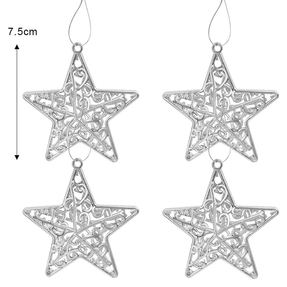 

Рождественская звезда подвесное украшение полая золотая серебряная красная пятиконечная звезда 3D подвеска на елку новогоднее украшение для вечеринки 4Pc - 1Set серебряный