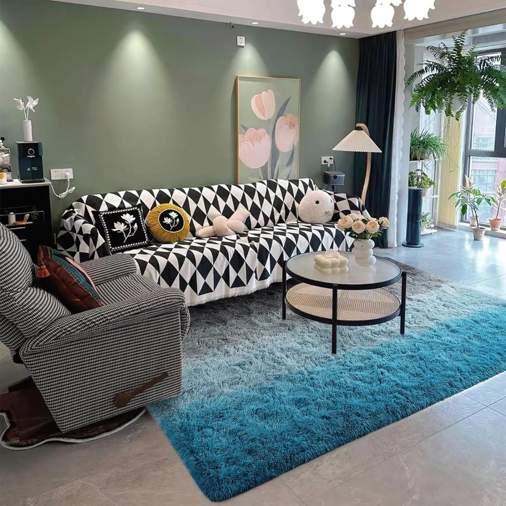 Gradient Soft Plush Carpet Non Slip Floor Mat for Bedroom Living Room Sofa Childrens Room Home Decoration