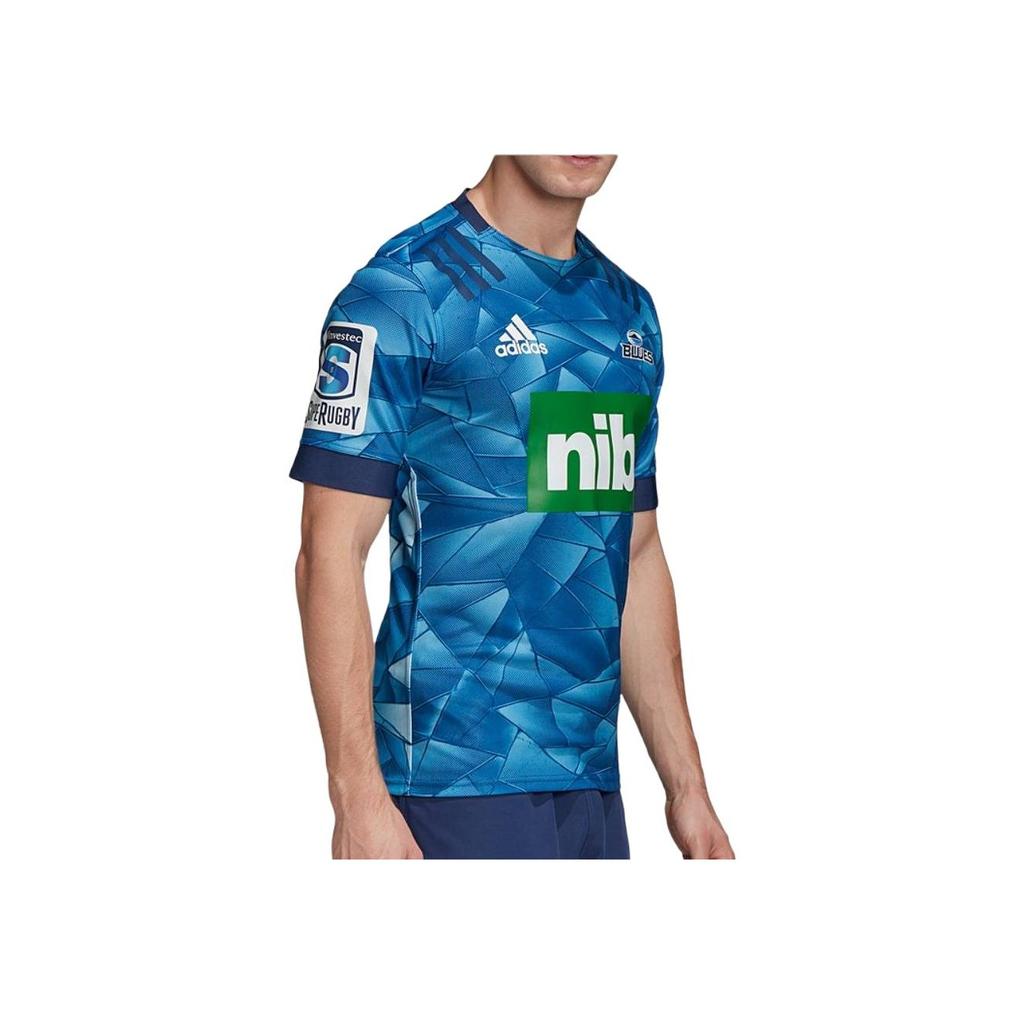 adidas Mens Sport Planet 39-35 Letter Logo Print Round Neck Soft Comfortable Short Sleeve Rugby Shirt Men Tops Royal ED7931
