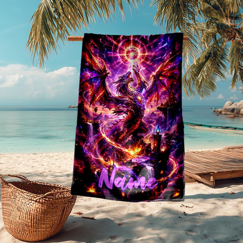 Custom Name Ultra-Soft Beach Towel with Dragon Theme,Ideal for Pool - Camping, Diving - Perfect Travel Essential, Vibrant Beach Towel.