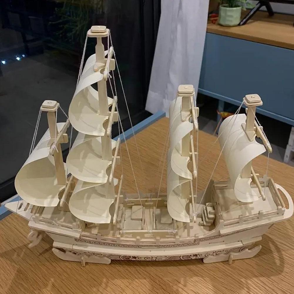3D Puzzle Ancient Sailboat Wood Craft Construction Model Kit, DIY Assembly Wooden Model Unfinished Crafting Hobby Boat Puzzle