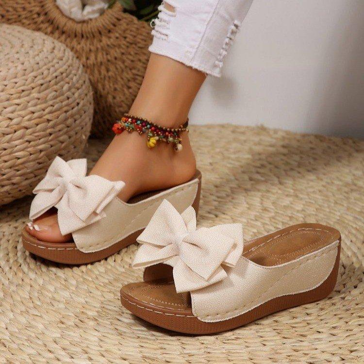 Large Size Slippers Summer New Casual Retro Bow Light Casual Cool Slippers Women