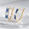Light Luxury Gradient Blue and White Square Diamond Earrings for Women High-end Gold Geometric Diamond Earrings