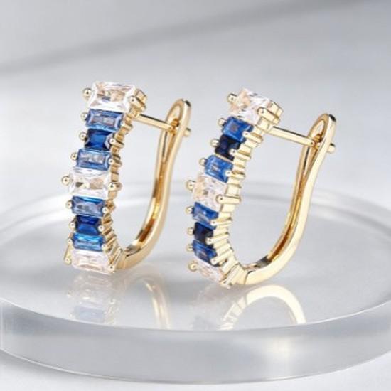 Light Luxury Gradient Blue and White Square Diamond Earrings for Women High-end Gold Geometric Diamond Earrings
