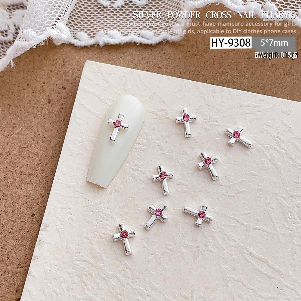 Pink Rhinestone Cross Nail Art Decorations: Multiple Styles of Wearable Metal Nail Accessories