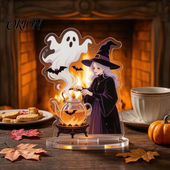 Festival Party Favors Halloween Acrylic 2D Flat Tabletop Ornament, Spooky Ghost Pumpkin Castle Desk Decorative Signs Sign for Home Office Table Shelf