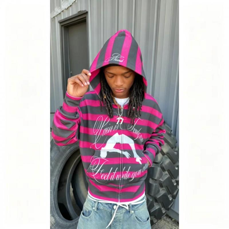 Oversized Y2K Hooded Zip-Up Sweatshirt With 3D Print Loose Fit Streetwear Teens Adults