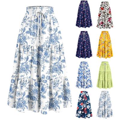 Falda larga informal de primavera con volantes para mujer, falda de color liso, falda plisada retro