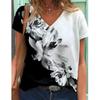 Spring Summer Pullover Abstract Retro Printed Street Short Sleeve Multicolour Loose Fit V-Neck T-Shirt