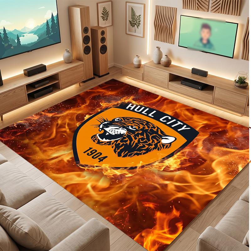 Tappeto in Velluto di Cristallo con Stampa Calcio Hull City, Comodo Assorbente d'Acqua Antiscivolo Tappeto per Pavimento Interno