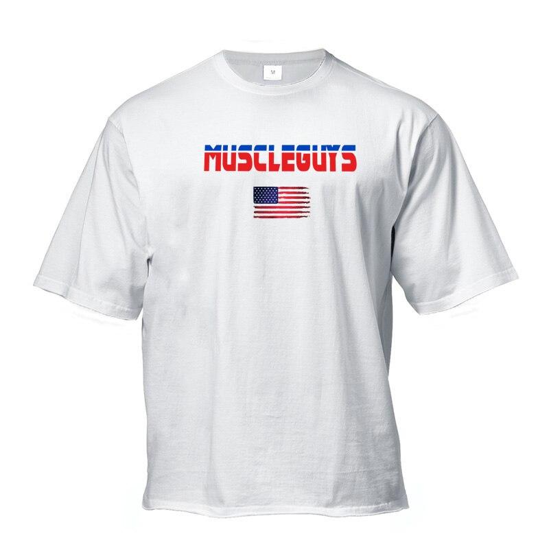 

Muscleguys Мужская спортивная одежда оверсайз спортивная повседневная футболка с коротким рукавом Летняя удобная фитнес Половина рукава Модная спортивная одежда XXL белый