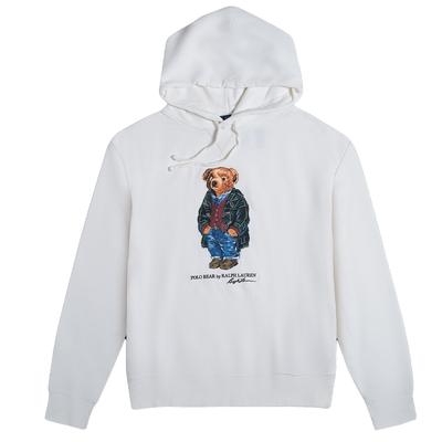 Polo Ralph Lauren FW23 Bär-Print Kapuzen-Fleece Langarm-Sweatshirt Herren Sweatshirt Weiß MNPOKNI16810692-E86