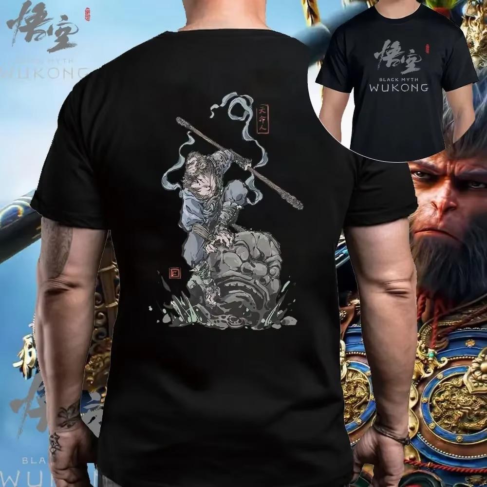 Bawełniana koszulka z nadrukiem Black Myth Wukong Wukong Gra Wzór z wizerunkiem grupy Męska koszulka z krótkim rękawem T-shirt Król Małp Top