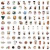 100 Coffee Doodle Stickers Skateboard Suitcase Water Cup Decoration Stickers Waterproof Children Cartoon Stickers