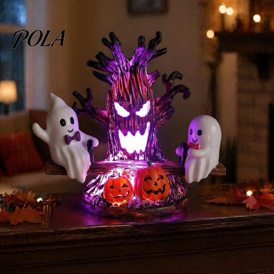 USB Plug-in Ghost Lamp for Bedroom Animated Seesaw Light, Powered 3D Night Cute LED Portable Light with Spooky Tree And Pumpkin Design, Halloween