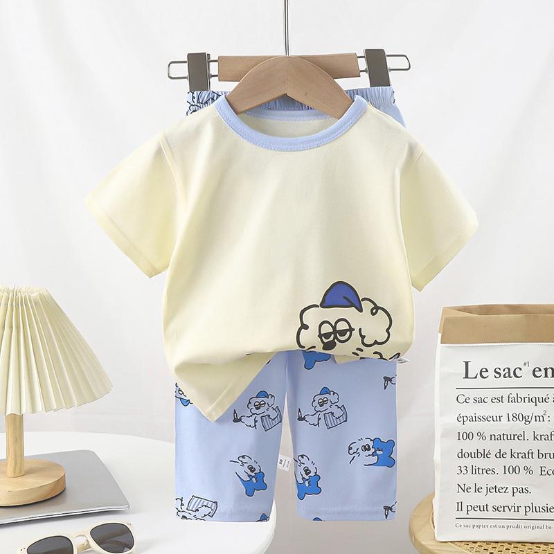 Sommer Kinder Kurzarm O Neck T-shirt Hosen Set Casual Baggy 2 stücke Anzug Baumwolle Cartoon Printes Outfit