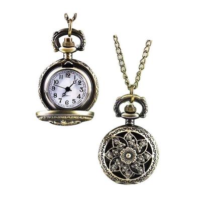 Collar Colgante de Reloj de Bolsillo de Cuarzo Bronceado con Diseño de Molino de Viento Hueco Vintage Unisex
