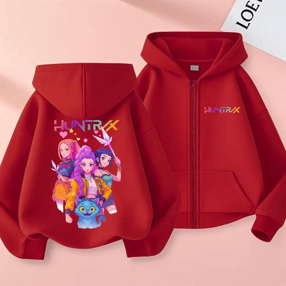 

Kpop Охотники на демонов Руми Мира Зои Дерпи Тигр Толстовка на молнии Мужская Женская Мода Оверсайз Уличная одежда Мужские Повседневные Толстовки на молнии XL красный