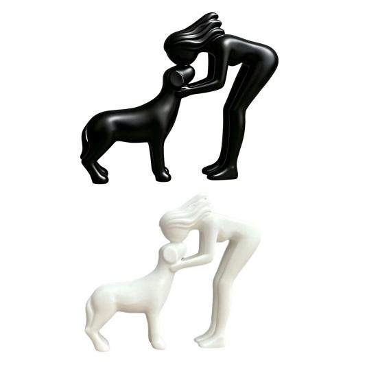 Escultura de Mujer y Perro Impresa en 3D para Mesa Figura de Mujeres Besando a un Perro para Decoración de Estante de Escritorio de Oficina en Casa