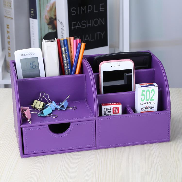 Schreibtisch-Organizer – multifunktionale Schreibtisch-Stifthalter-Aufbewahrungsbox aus Leder – Visitenkarten-/Stift-/Bleistift-/Handy-/Schreibwarenhalter