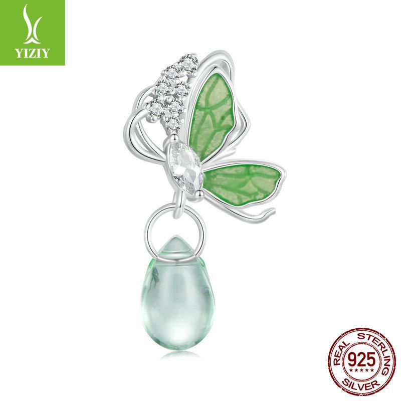 925 Silver Beads Creative Blue-Green Bird Butterfly Insect Spring Series Diy Beaded Bracelet Accessories