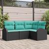 Garden Sofa Set with Cushions 4 pcs Black and Turquoise Poly Rattan