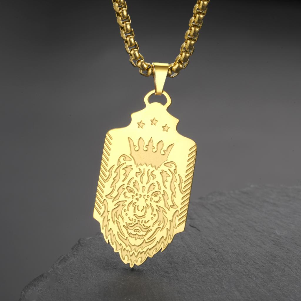 LIKGREAT Crown Lion Necklace Stainless Steel Royal King Jewelry Gift for Men Him Gothic Hip Hop Protective Talisman Wholesale