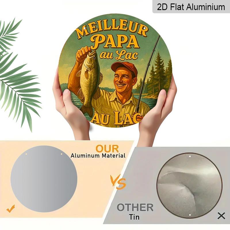 2D Flat Aluminum Father's Day-themed Ornaments in Various Sizes. Featuring A Lake and Forest Backdrop with A Fishing Dad Design, These Make An Ideal