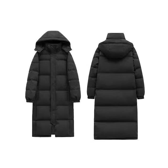 Chinese Opera Art Examination Black Simple Down Cotton Clothing Super Long Over Knee Large Size Male and Female Couples Thickened Jacket