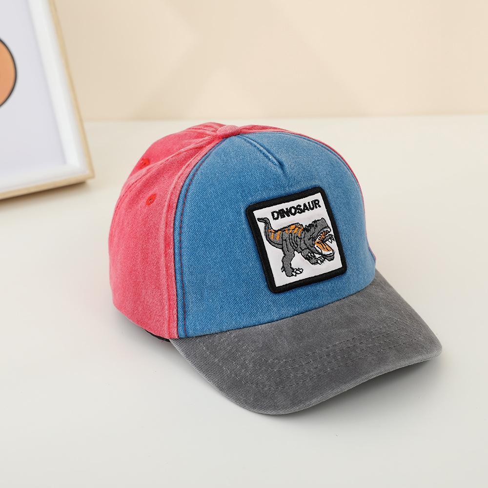 Cappello da Sole Estivo da Esterno in Denim Lavato per Bambini Ragazzi Ragazze Ricamo Dinosauro Cartone Animato Cappellino da Baseball per Bebè Cappellini Snapback Vintage