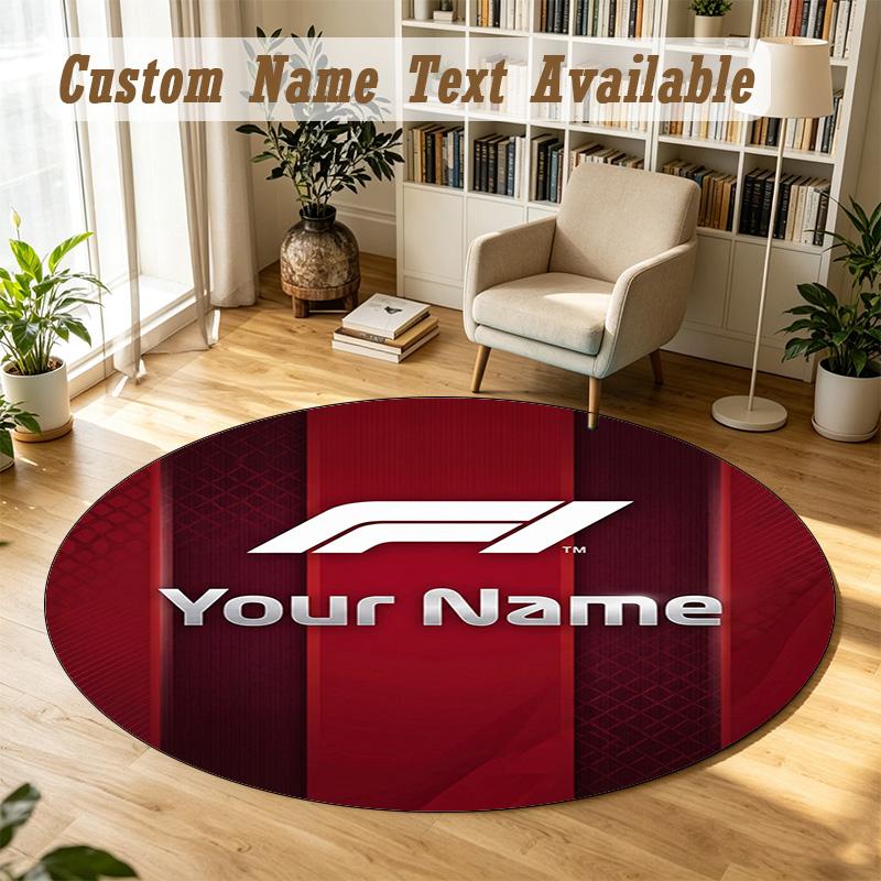 Round Rug Custom NameF1 Pattern Non Slip Carpet Home Floor Decor
