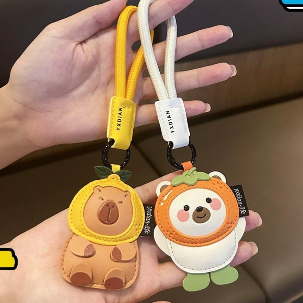 Animal Cartoon Key Holder Doll PU Leather Key Rings Fashion Kapybara Keychain  Bag Charm