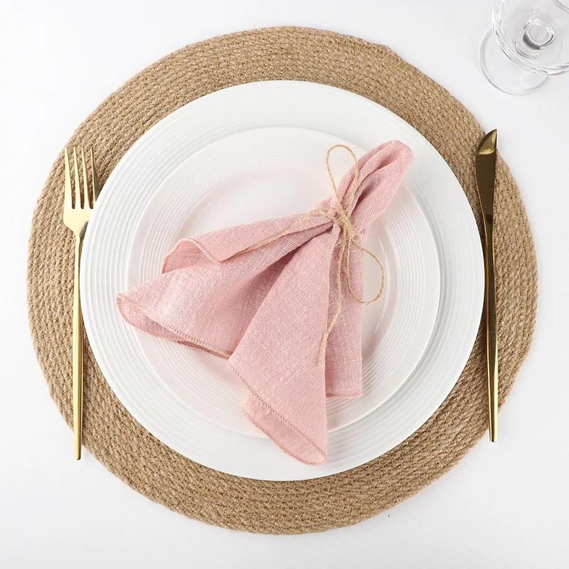 

4PCS Pure Cotton Napkins Ins Style French Lock Edge Napkins Party Western Table Towels Decoration Fabric (Without Hemp Rope)