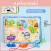 Holz-Fischperlen-Uhr-Puzzlebrett für Kleinkinder, Früherziehung und Gehirnentwicklung