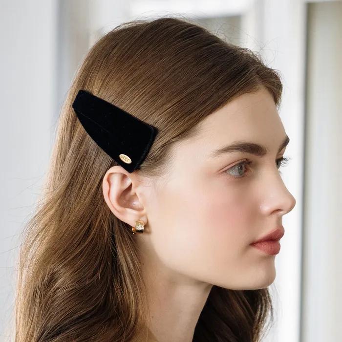 HFS010 Black Velvet Hair Side Snap Clip