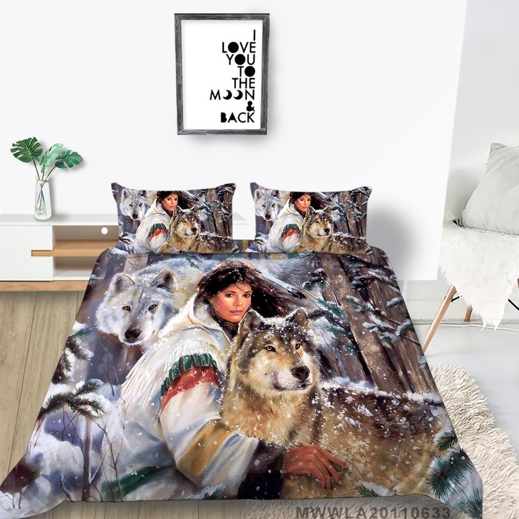 3D Wolf Theme Bedding Set with Wolf Print Quilt Cover Pillow Case 2 or 3 Pieces AU240 * 270 Extra Large Home Decoration