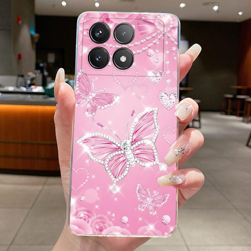 Phone Case For Poco F6 Pro Redmi K70 Pro K70E Case Aesthetic Shell Luxury Fashion Butterfly Flowers Soft TPU Back Clear Cover
