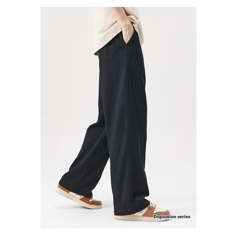 Letnie Nowy Styl Męskie Spodnie Bawełna Twill Szerokie Nogawki Drapowane Codzienne Przeszycia Jednolity Kolor Luźne Proste Codzienne Spodnie