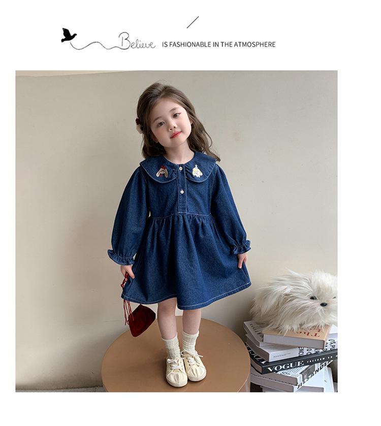 2025 Girls' Stylish Denim Two-Piece Dress Set for Spring/Autumn