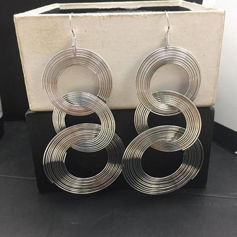3 Circles Long Hanging Earrings for Women Gold Color Multi-layers Wrap Round Big Statement Exaggerated FashionEar Jewelry