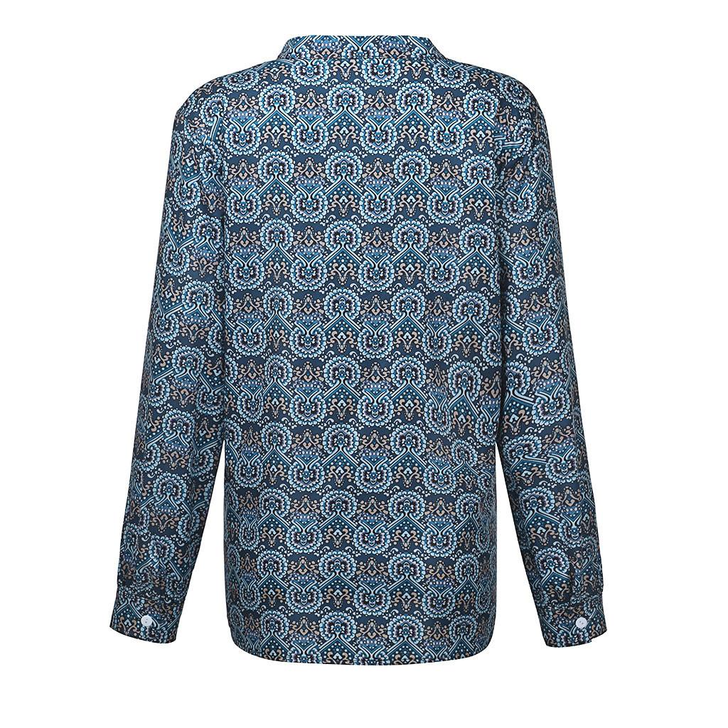 Womens Fashion Casual Button Long Sleeve Vintage Print T-Shirts Tops Blouse